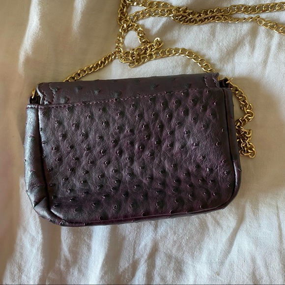 Purple ostrich ASOS mini crossbody bag gold chain - Picture 4 of 8